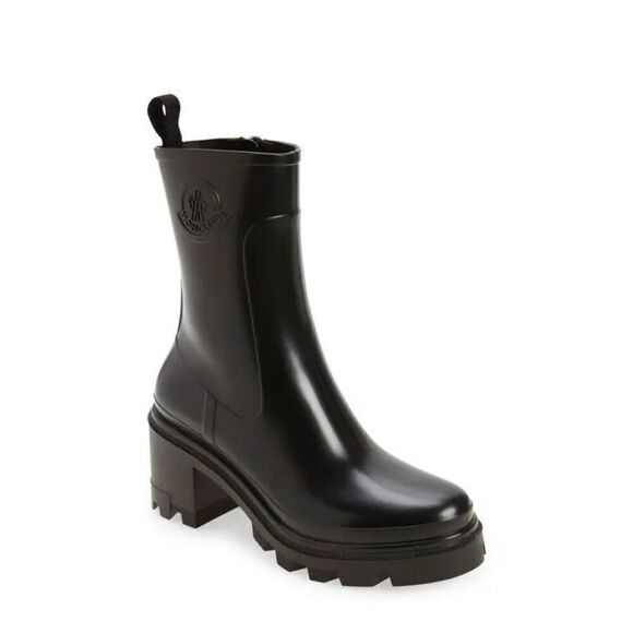 Moncler Women's Black Loftgrip Rubber Rain Boots Size 40 NWOT - Picture 1 of 8